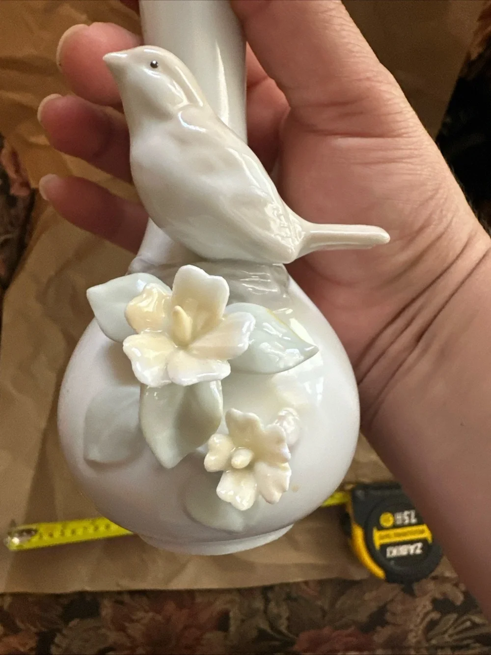 1985 Porcelain Bird Bud Vases in White - Set of 2 made in Taiwan